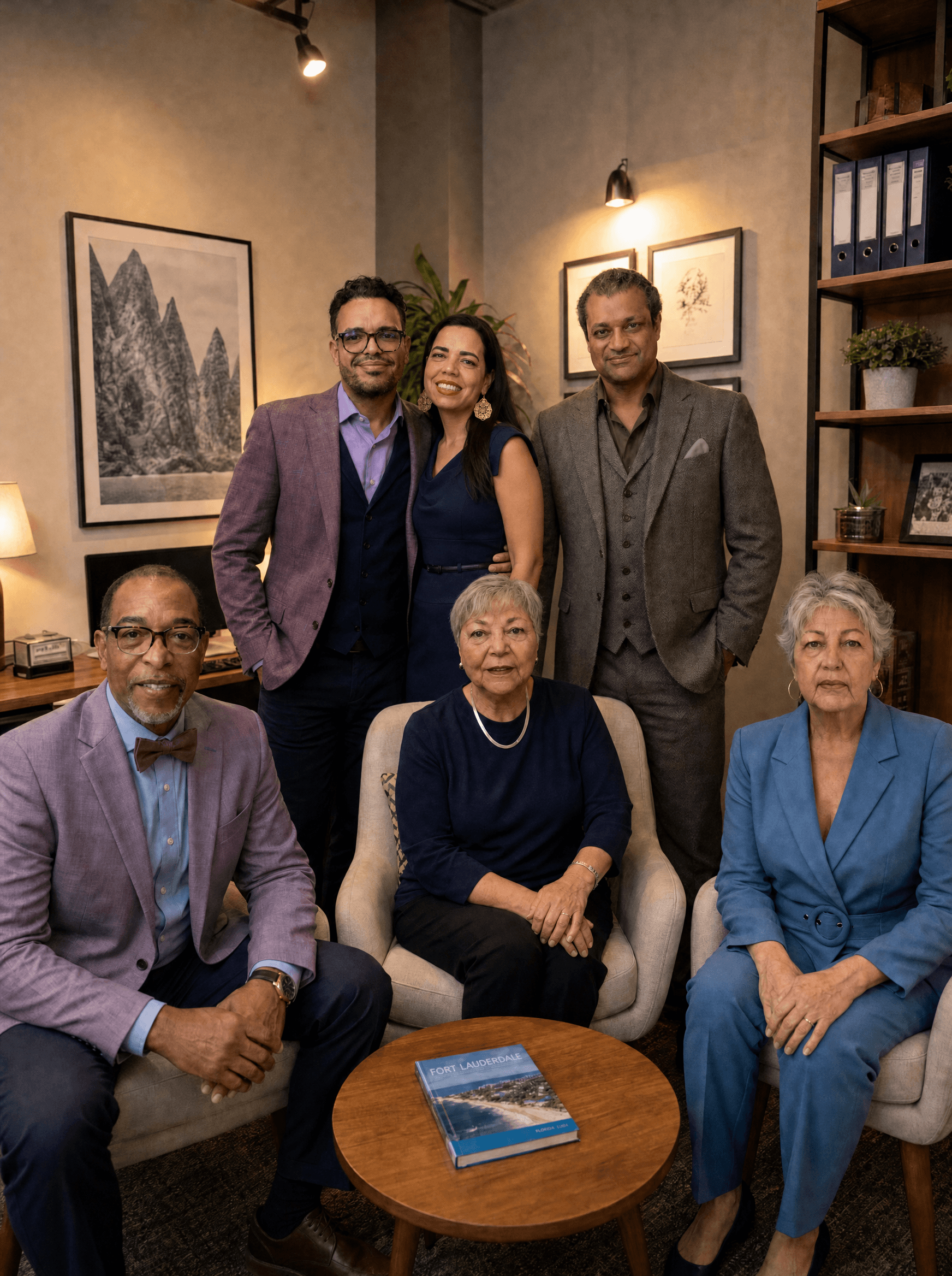 The El-Mag Insurance team — four licensed agents in their Plantation, Florida office.